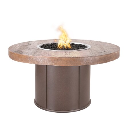 The Outdoor Plus Fresno Wood Grain and Steel Fire Pit 60, 12V Electronic Ignition, Ivory Concrete Top, Nat. Gas OPT-FRS60E12V-IVY-JAV-NG